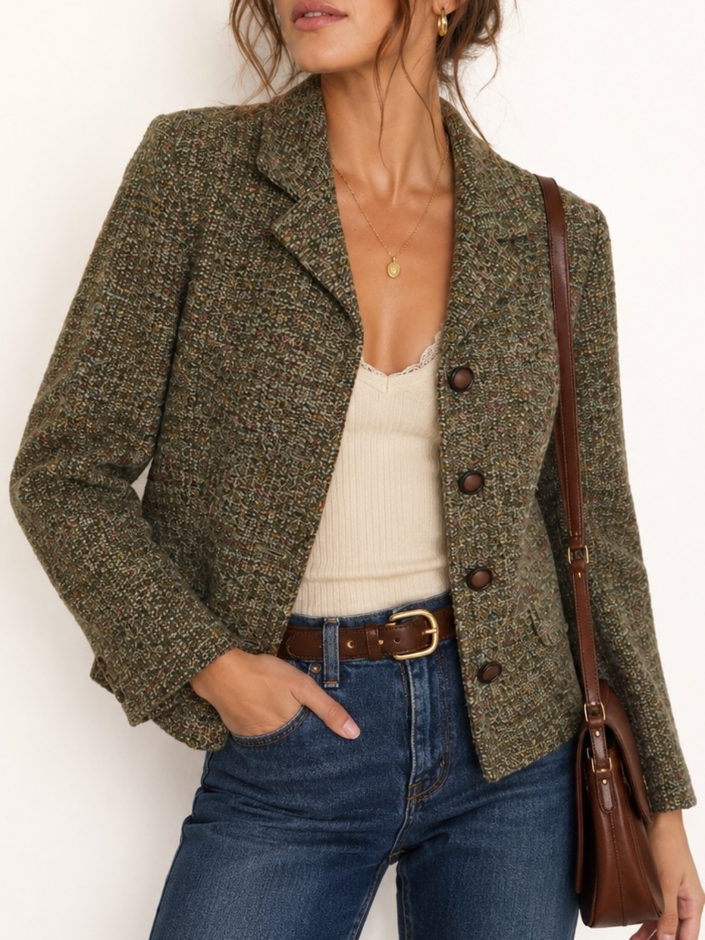 Sag Harbor Vintage Textured Tweed Blazer Jacket Large Heritage Style Workwear